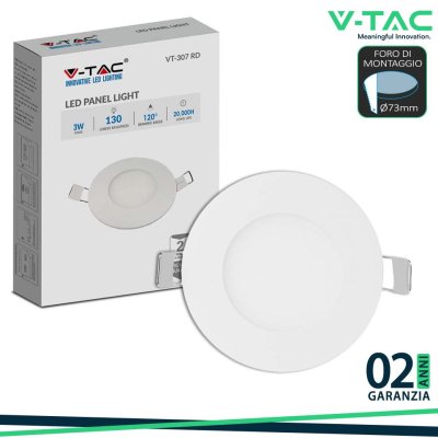 3W LED MINI PANNELLO MONTAGGIO AD INCASSO ROTONDO 4000K