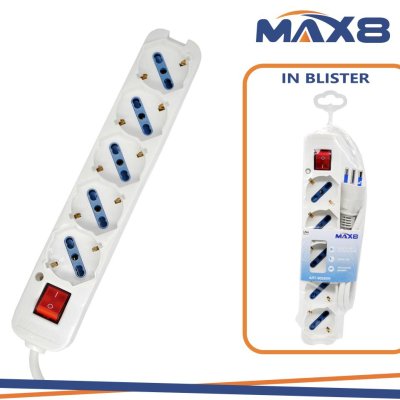 MULTIPRESA 5 USCITE UNIVERSALI 10/16A 2P+T CON SPINA 16A 1,5