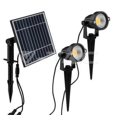 2*FARETTI LED DA GIARDINO 2*1.2W CON PICCHETTO E PANNELLO SOLARE COLORE NERO 3000K IP65