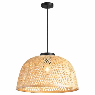 RATTAN, INDOOR PENDANT LAMP, BLACK METAL/WOOD LAMP WITH RATT