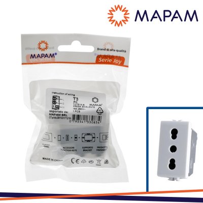 PRESA BIVALENTE (16A-250V) T3-JOY 518B BIANCO IN BLISTER