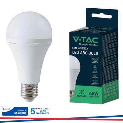 LED LAMPADINA 12W E27 A80  PLASTICA LAMPADA DI EMERGENZA 4000K