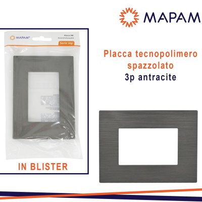 PLACCA TECNOPOLIMERO SPAZZOLATO ANTRACITE 3P JOY T3 BLISTER