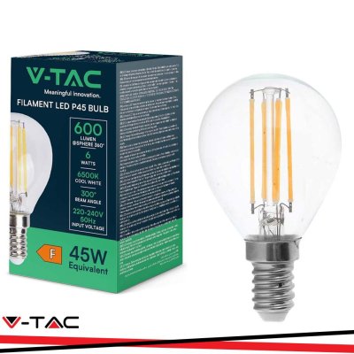 LED LAMPADINA 6W FILAMENTO E14 P45 CLEAR COVER 6500K
