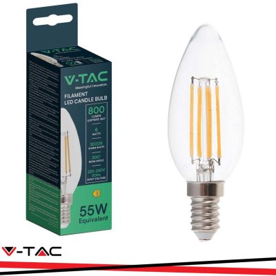 LED LAMPADINA 6W FILAMENT E14 CLEAR COVER CANDLE 3000K 130LM/W