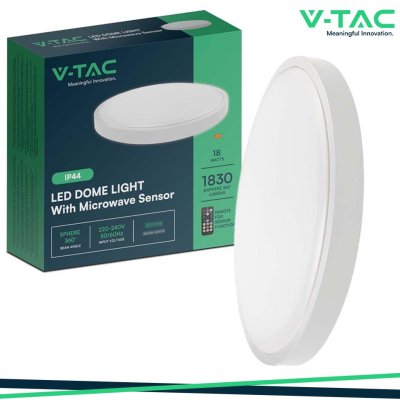 18W LED PLAFONIERA ROTONDA MICROWAVE SENSOR CORNICE BIANCA 6500K IP44