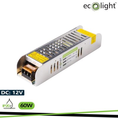 ALIMENTATORE LED 60W 12V 5A IP20 SLIM 160X40X32MM