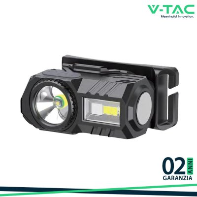 TORCIA LED FRONTALE 3W CON CINTURA E BATTERIA RICARICABILE USB C IP44