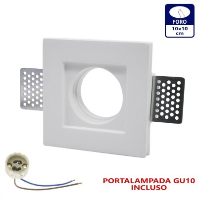 PORTAFARETTO INCASSO IN GESSO  QUADRATO GU10 INCLUSA