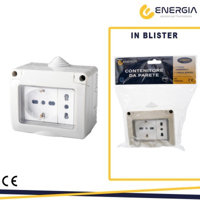 KIT CONTENITORE IP55 STAGNO CON SPORTELLO+PRESA 10/16A UNIV