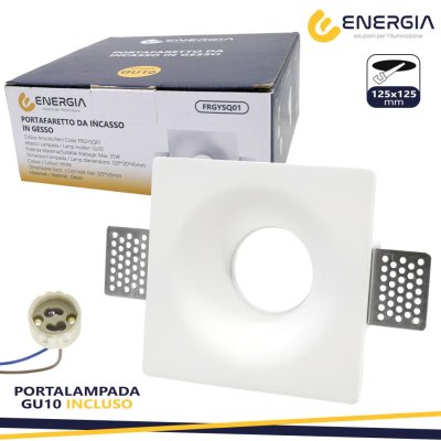 PORTAFARETTO IN GESSO 125X125MM QUADRATO GU10 INCLUSA
