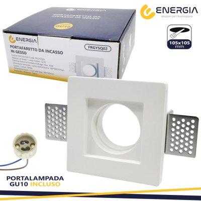 PORTAFARETTO IN GESSO 100X100MM  QUADRATO GU10 INCLUSA