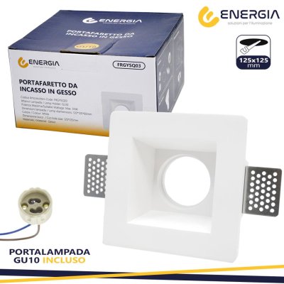 PORTAFARETTO IN GESSO 120X120MM QUADRATO GU10 INCLUSA