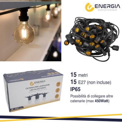 CATENA CON 15 PORTALAMPADA E27 15MT NERA