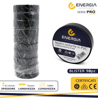 NASTRO ISOLANTE IN PVC 15MMX10MT NERO IMQ VDE