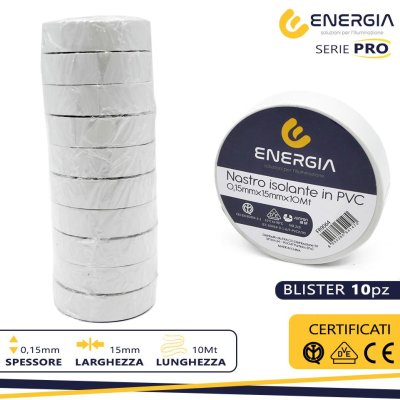 NASTRO ISOLANTE IN PVC 15MMX10MT BIANCO IMQ VDE