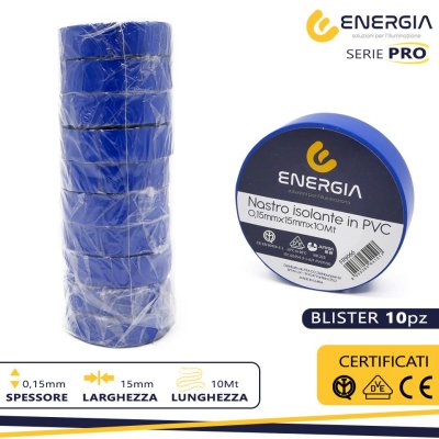 NASTRO ISOLANTE IN PVC 15MMX10MT BLU  IMQ VDE