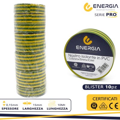 NASTRO ISOLANTE IN PVC 15MMX10MT GIALLO/VERDE IMQ VDE