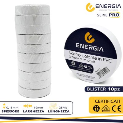 NASTRO ISOLANTE IN PVC 19MMX25MT BIANCO IMQ VDE