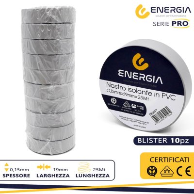 NASTRO ISOLANTE IN PVC 19MMX25MT GRIGIO IMQ VDE