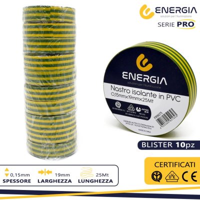 NASTRO ISOLANTE IN PVC 19MMX25MT GIALLO/VERDE IMQ VDE