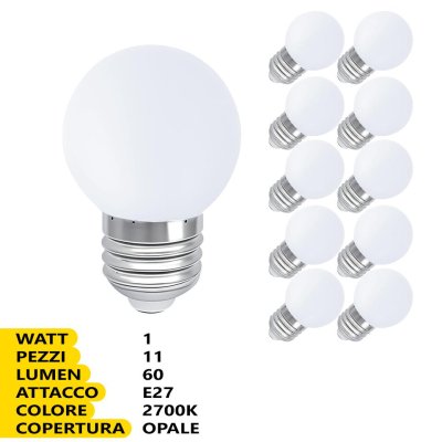 KIT 11 LAMPADINE BIANCHE 1W    E27 60LM 2700K