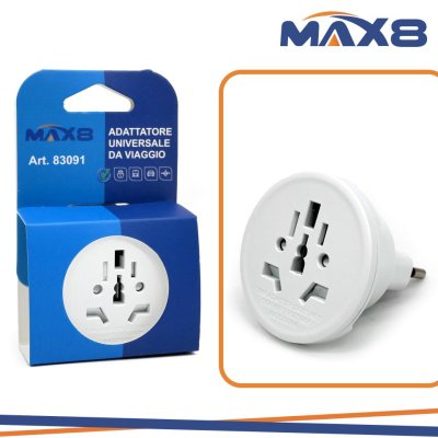 ADATTATORE DA VIAGGIO UNIVERSALE CON SPINA 2P+T 10A E P.UNIV