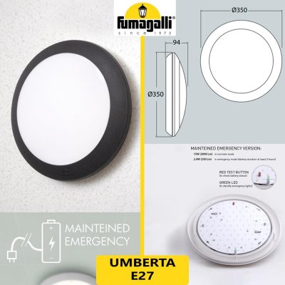 UMBERTA NERO OPALE LED 15W 4000K EMERGENZA