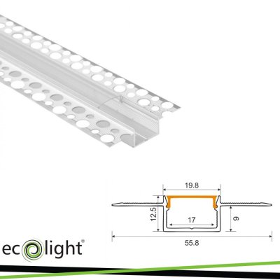 PROFILO ANODIZZATO DA INCASSO  GPS02 + COVER TRASPARENTE 2M