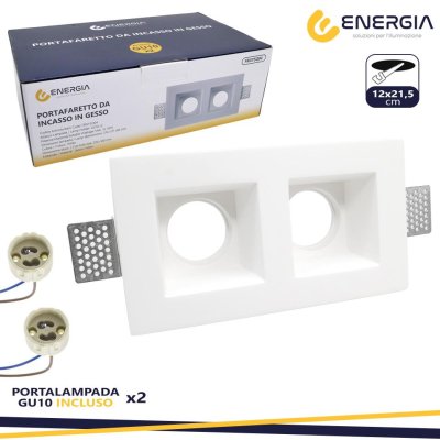 PORTAFARETTO INCASSO IN GESSO RETTANGOLARE 2XGU10 12X21,5CM PORTAFARETTO INCASSO IN GESSO RETTANGOLARE 2XGU10 12X21,5CM