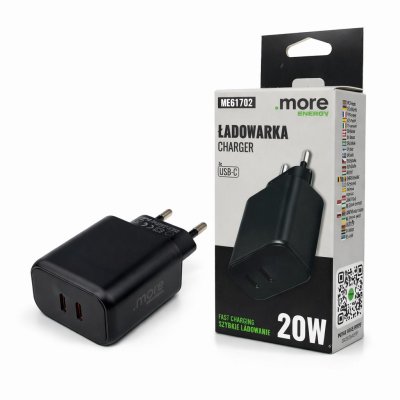 CARICATORE USB-C DA 20W CON 2  NERO