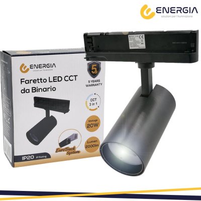 PROIETTORE TRACK 4LINEE 20W CCT CRI>90 NERO GARANZIA 5ANNI