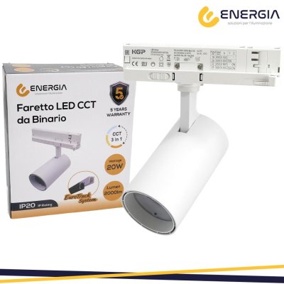 PROIETTORE TRACK 4LINEE 20W CCT CRI>90 BIANCO GARANZIA 5ANNI