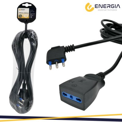PROLUNGA NERA 5MT PRESA/SPINA  10/16A CAVO DA 1MM