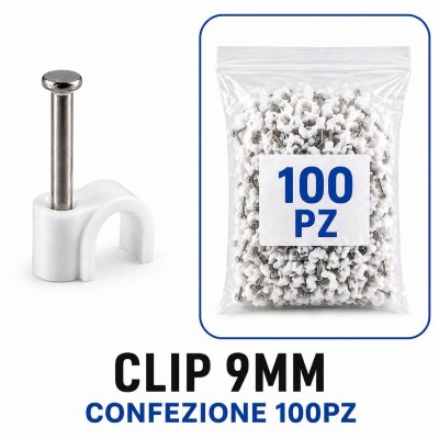 CLIP PER CAVI 9MM BIANCA 100PZ