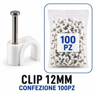 CLIP PER CAVI 12MM BIANCA 100PZ