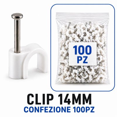 CLIP PER CAVI 14MM BIANCA 100PZ