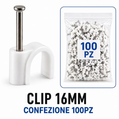 CLIP PER CAVI 16MM BIANCA 100PZ