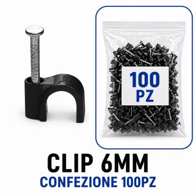 CLIP PER CAVI 6MM NERA 100PZ