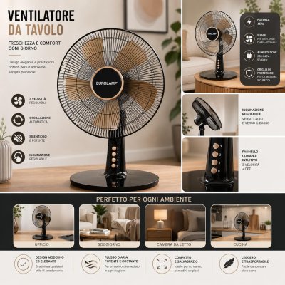 VENTILATORE DA TAVOLO NERO-ORO D.35CM 40W