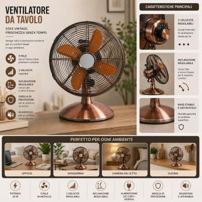 VENTILATORE DA TAVOLO IN RAME  DIAM.30CM 50W