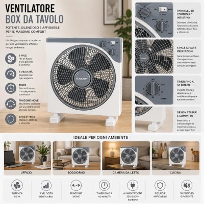 VENTILATORE A SCATOLA QUADRATO BIANCO DIAM.37CM 45W