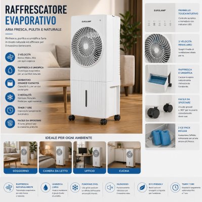 RAFFREDDATORE D ARIA BIANCO 5,5L 60W CON CONTROLLO E DISPLAY