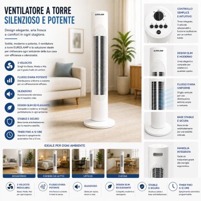 VENTILATORE A TORRE BIANCO 50W 83CM
