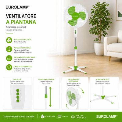 VENTILATORE DA TERRA VERDE-BIANCO DIAM.40CM 60W