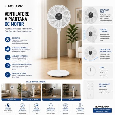 VENTILATORE A PIANTANA MOTORE  DC 40CM 25W BIANCO + TELEC.