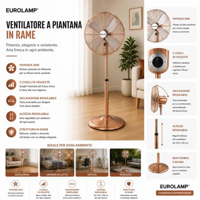 VENTILATORE DA TERRA IN RAME 40CM 50W