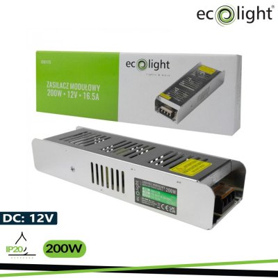 ALIMENTATORE LED 200W 12V 17A   IP20 SLIM 224X69X40