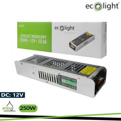 ALIMENTATORE LED 250W 12V 20A  IP20 SLIM 224X69X40