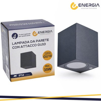 PORTAFARETTO DA MURO GU10 ALLUMINIO IP54 QUADRATO GRIGIO